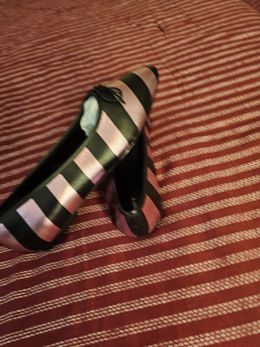 Women’s Striped Pink and Black Ballet Flats - Picture 2 of 4